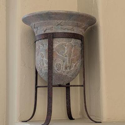 Lot #68 - Decorative Stone Planter with African Wildlife Relief Design