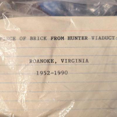 Piece of Brick from Hunter Viaduct, Roanoke, VA 1952-1990