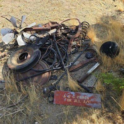 #4216 • Radiator Fans, Bowling Ball, Exhaust Manifold, Metal Sign, and Scrap Metal

