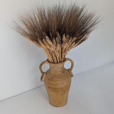Lot #B122 - Aged Terracotta Style Decorative Vase with Dried Wheat Arrangement