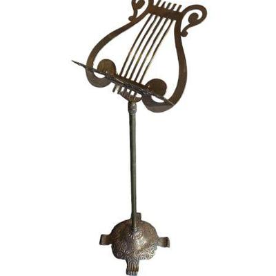 Lot #B137 - Vintage Adjustable Footed Brass Lyre Sheet Music Stand
