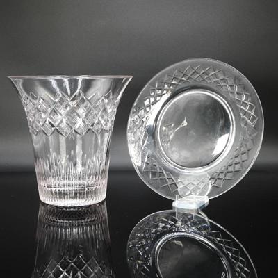 Pair Of Lead Crystal Cut Vase & Plate