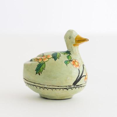 Papier-Mâché Hand-Painted Floral Duck Trinket Box