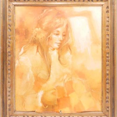 Framed Art Print Woman by Mid-Century Artist Irene Borg