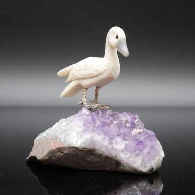Handcrafted Natural Gemstone Bird Sculpture