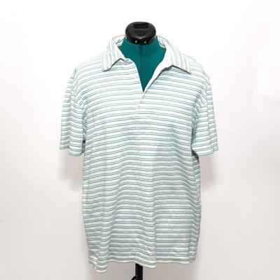 Banana Republic White, Blue, and Green Striped Men's Polo Shirt 81% Pima Cotton