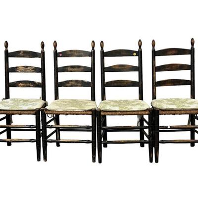 SET OF 4 LADDERBACK SHAKER CHAIRS WITH RUSH SEATS