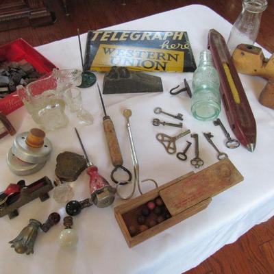 fun stuff- Nu-grape bottle from Dexter, MO- Glass candy containers- Metal toothpick dispenser and more