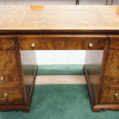 1137	LANE BURLED WOOD 9 DRAWER DESK, APPROXIMATELY 54 IN X 26 IN X 30 IN HIGH
