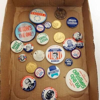1256	GROUP OF ASSORTED POLITICAL BUTTONS, ETC.
