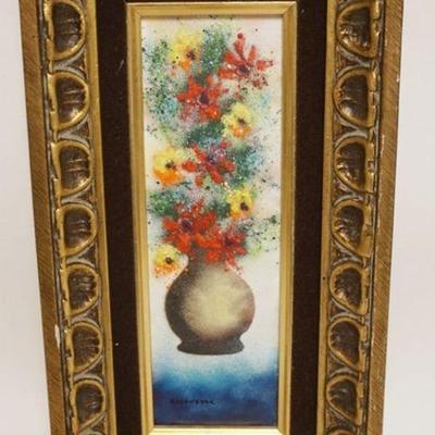 1223	M. ROSENBERG FRAMED ENAMEL ART IMAGE STILL LIFE, APPROXIMATELY 9 IN X 17 IN OVERALL
