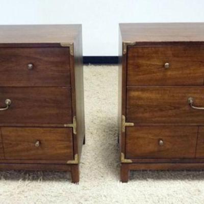 1138	PAIR OF DREXEL 3 DRAWER CHESTS, COMPAIGN STYLE, EACH APPROXIMATELY 30 IN X 18 IN X 31 IN HIGH
