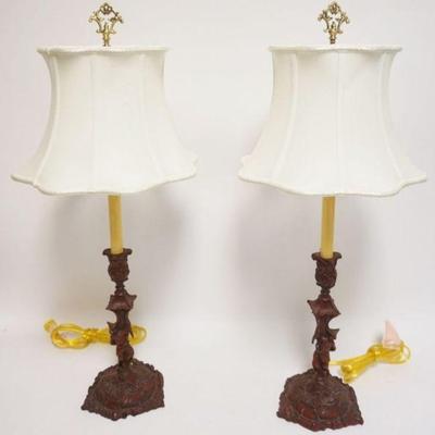 1189	CHELSEA HOUSE ORNATE TABLE LAMPS, PAIR W/ASIAN INFLUENCE, EACH APPROXIMATELY 28 IN HIGH
