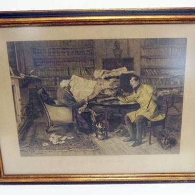 1196	FRAMED ENGRAVING TITLED *A LITTLE MORTAGE* APPROXIMATELY 21 IN X 27 IN OVERALL
