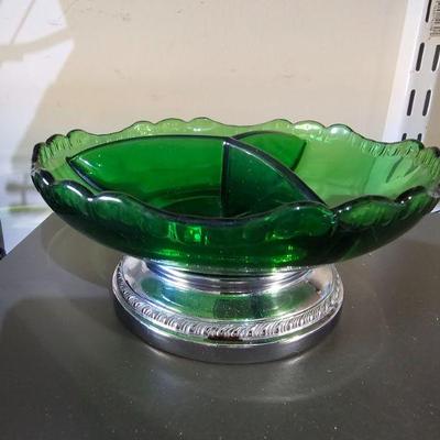 Green glass tidbit or relish dish