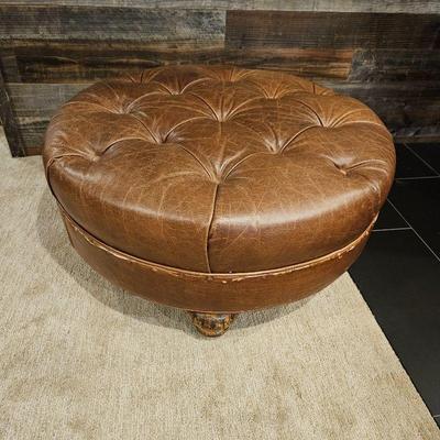  Genuine Leather Round Tufted Ottoman by Paul Robert - 24" Diameter x 16" Tall