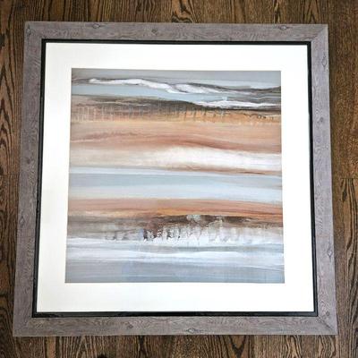 Framed Contemporary Lithographic Art Print in Driftwood Style Frame - Warm Tones - 33" x 33"