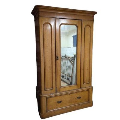 Lot #119 - Antique Wooden Armoire with Mirror and Drawer