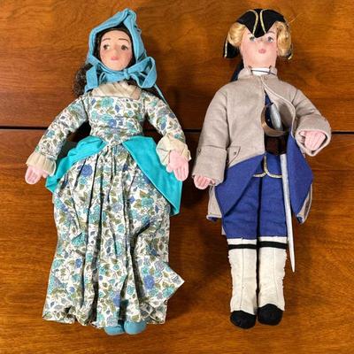 (2pc) VINTAGE MADELINE SAUCIER 15" DOLLS | Including: Canadian soldier doll dressed in officers uniform of the Louis XV period and...