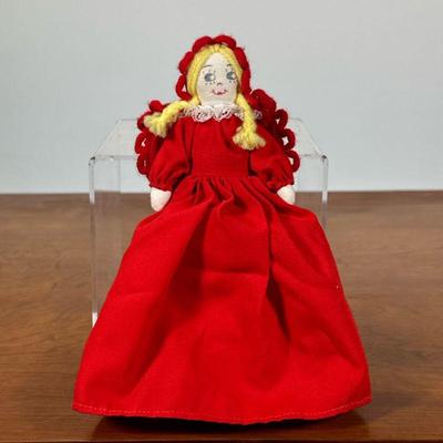 LITTLE RED RIDING HOOD DOLL | Two sided red riding hood doll with reversible skirt and two faced wolf/grandma face. - h. 8 in

