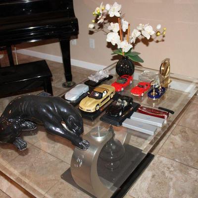 Elephant tusk table design matches the entry table
