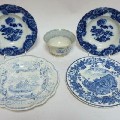 1236	ASSORTED BLUE & WHITE TRANSFER INCLUDING PLATES, BOWLS & CUP, LARGEST APPROXIMATELY 10 1/4 IN
