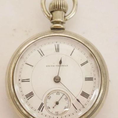 1124	SETH THOMAS POCKET WATCH 1884 FAHYS ORE SILVER CASE
