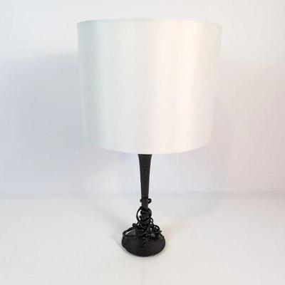 Lot #114 - Stylish Black Metal Table Lamp with White Shade