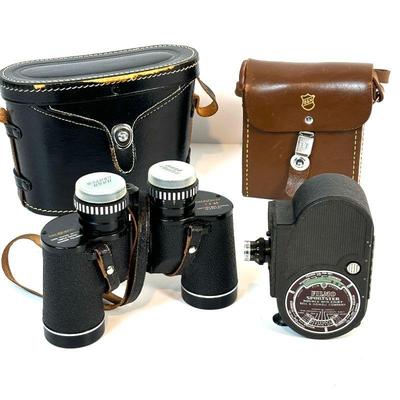 Lot #131 - Vintage Goldcrest Binoculars & 1930's Bell & Howell Filmo Sportster Double Run Eight 8mm Movie Camera