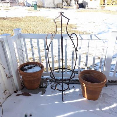 Lot #177 - Decorative Wrought Iron Plant Stand with Two Terracotta Pots