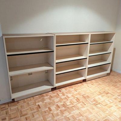 Lot #137 - Set of 3 White Bookshelves with Wood Grain Top.