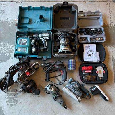 Lot #205 - Hand Tool Lot: Drill, Router, Dremel, Level With Laser Trac, Thermal Leak Detector, Finishing Sander, & Much More!