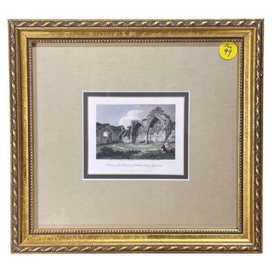 RARE 1806 HAND COLORED ENGRAVING KIRKHAM PRIORY