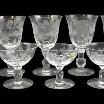 LOT VINTAGE HEISEY ROSE MISC. GLASSES - 11 PIECES