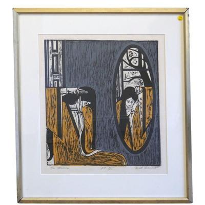 WILL BARNET (AMERICAN 1911-2012), A/P WOODCUT, "THE MIRROR"