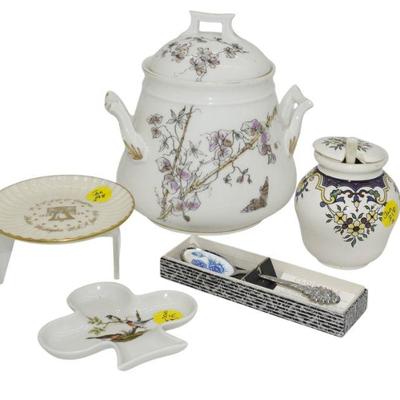 5 PC PORCELAIN GROUP INCL LIMOGES BISCUIT JAR