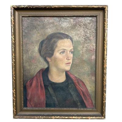 ANTIQUE PORTRAIT JANE MARION REDDEN OIL ON CANVAS