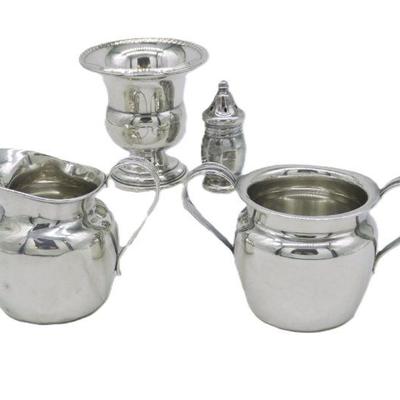 4 PC STERLING SILVER CREAMER - SUGAR - TOOTHPICK -SALT
