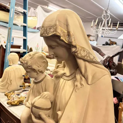 1607 Monumental Madonna & Child Religious Statue w/ Globus Cruciger – Approx. 8 Ft.