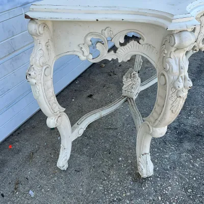1280 Ornate French Rococo Style Carved Painted Console Table