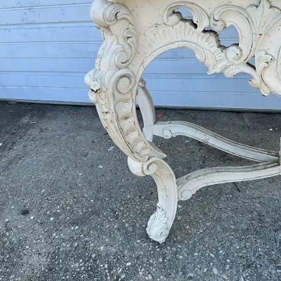 1280 Ornate French Rococo Style Carved Painted Console Table