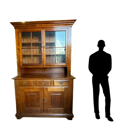 1311 Antique Cherry Two-Piece Step-Back China Cabinet with Original Glass