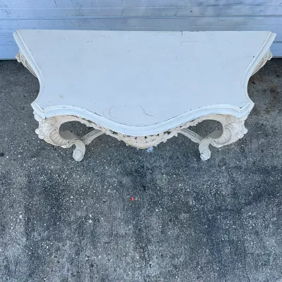 1280 Ornate French Rococo Style Carved Painted Console Table