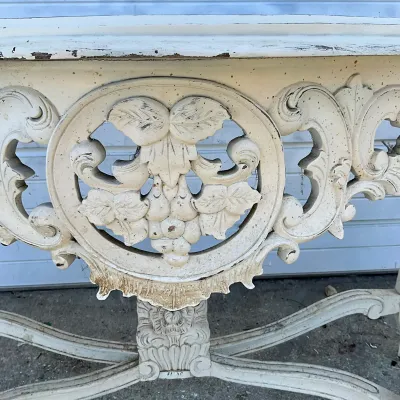 1280 Ornate French Rococo Style Carved Painted Console Table