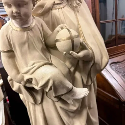 1607 Monumental Madonna & Child Religious Statue w/ Globus Cruciger – Approx. 8 Ft.