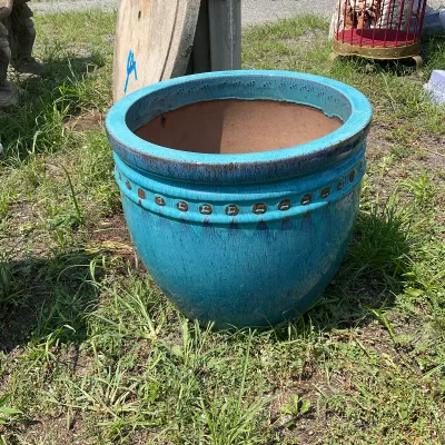 1094 Large Turquoise Blue Glazed Ceramic Garden Planter