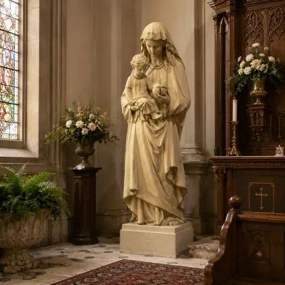 1607 Monumental Madonna & Child Religious Statue w/ Globus Cruciger – Approx. 8 Ft.