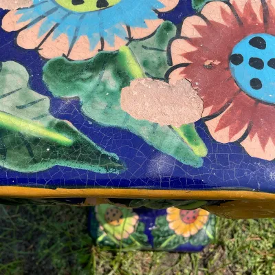 1093 Hand-Painted Floral Ceramic Garden Pedestal / Plant Stand
