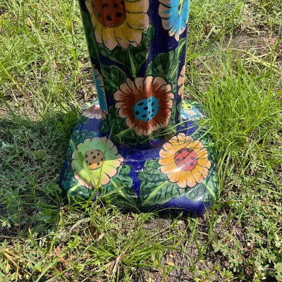 1093 Hand-Painted Floral Ceramic Garden Pedestal / Plant Stand