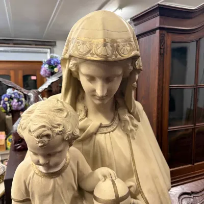1607 Monumental Madonna & Child Religious Statue w/ Globus Cruciger – Approx. 8 Ft.